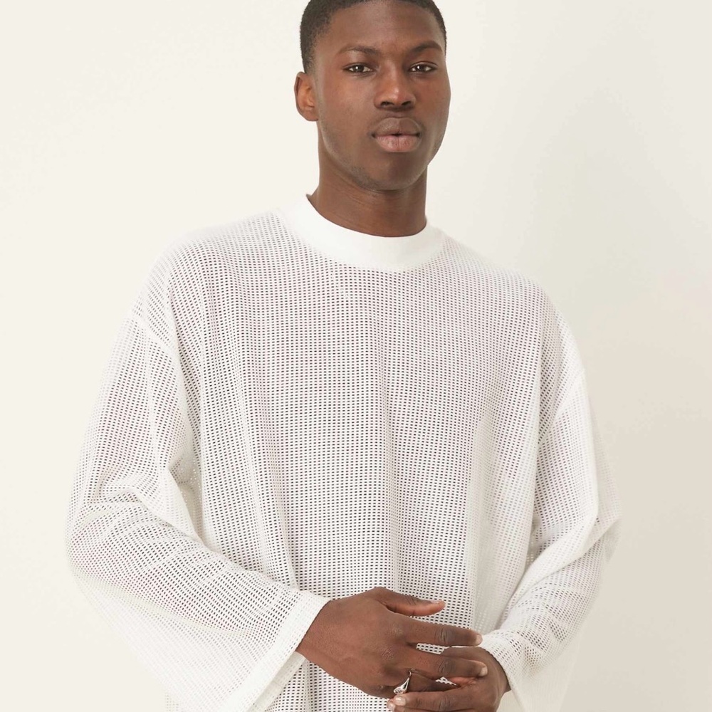 ASOS White Mesh Crew Neck Top